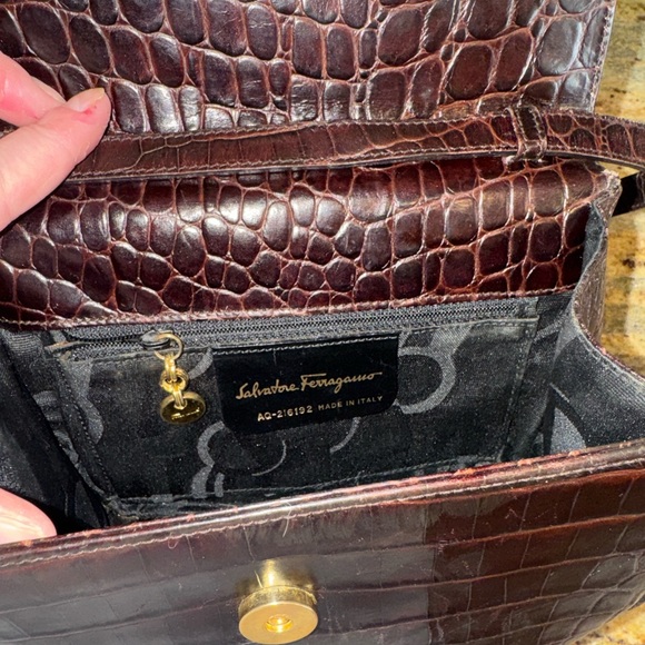 Salvatore Ferragamo Dark Brown Embossed Leather Bag - Picture 14 of 14